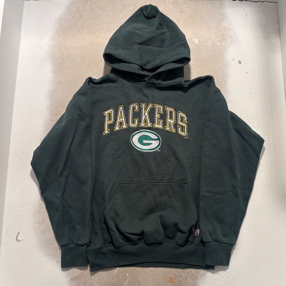 Vintage Logo 7 Green Bay Packers Hoodie Mens Medium Green Embroidered NFL USA